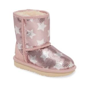 UGG Toddler Classic Short II Sequin Star Boots Pink Crystal | Girls Size 8
